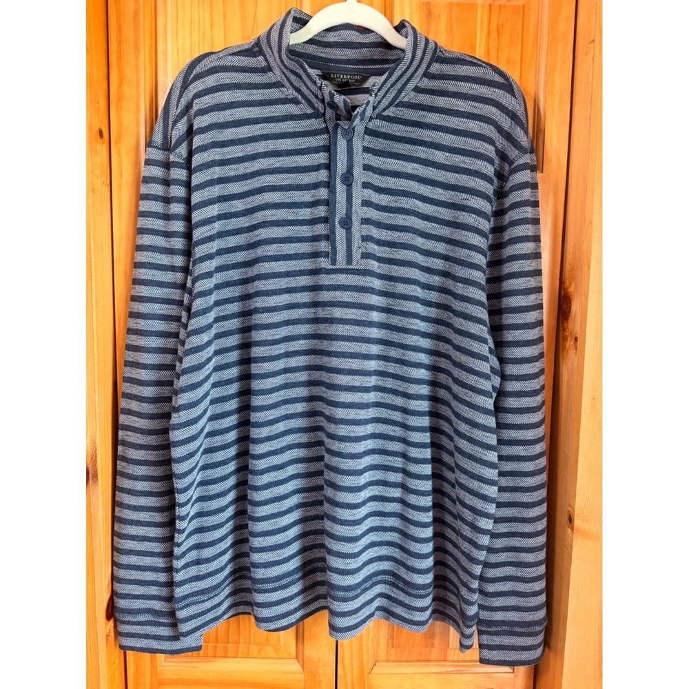 Liverpool Los Angeles Mens‎ Long Sleeve Pullover Jacket XL NWT Gray Blue Striped